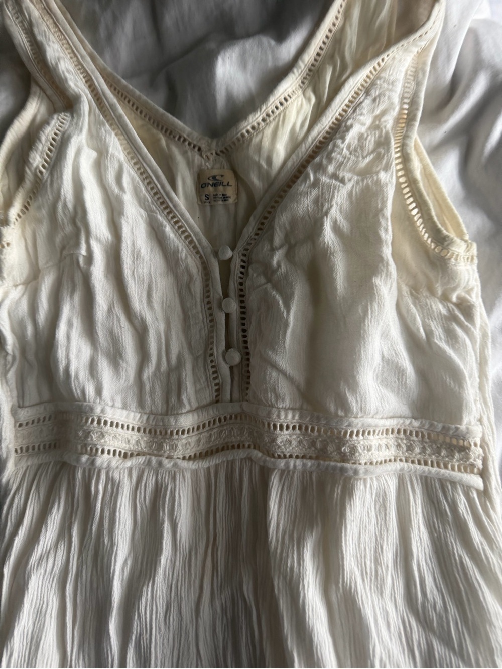 O'Neill Cream Crochet-Trim V-Neck Dress